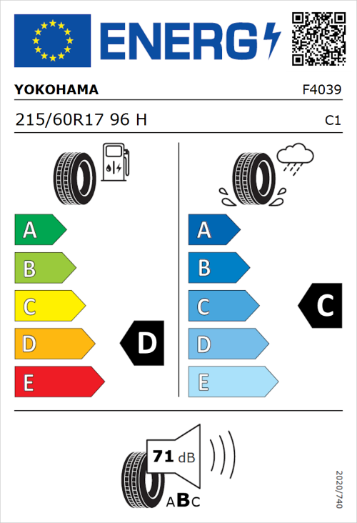 Tyre Label for Yokohama A349 215/60R17 96H