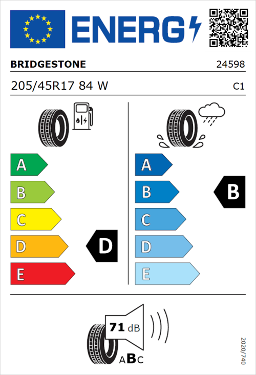 Tyre Label for Bridgestone Ecopia EP150 205/45R17 84W